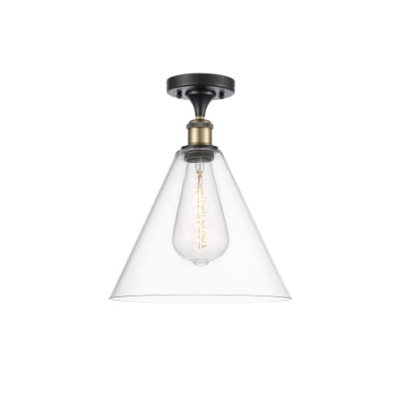 A large image of the Innovations Lighting 516-1C-15-12 Berkshire Semi-Flush Black Antique Brass / Clear