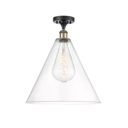 A large image of the Innovations Lighting 516-1C-19-16 Berkshire Semi-Flush Black Antique Brass / Clear