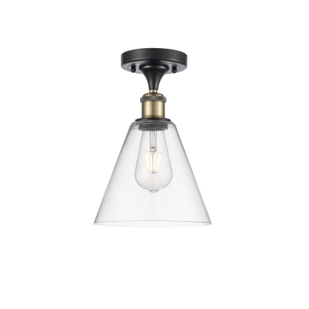 A large image of the Innovations Lighting 516-1C-12-8 Berkshire Semi-Flush Black Antique Brass / Clear