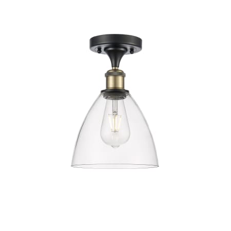 A large image of the Innovations Lighting 516-1C-11-8 Bristol Semi-Flush Black Antique Brass / Clear