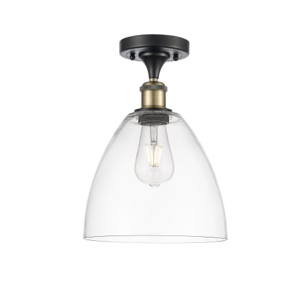 A large image of the Innovations Lighting 516-1C-13-9 Bristol Semi-Flush Black Antique Brass / Clear