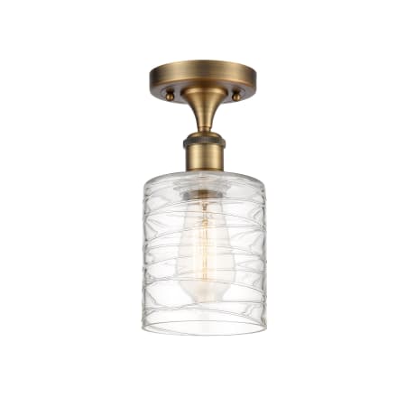 A large image of the Innovations Lighting 516-1C-13-5 Cobbleskill Semi-Flush Brushed Brass / Deco Swirl