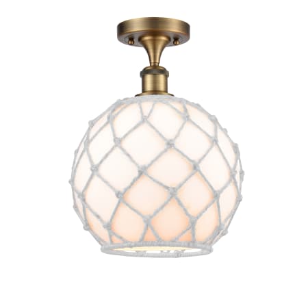 A large image of the Innovations Lighting 516 Large Farmhouse Rope Brushed Brass / White Glass with White Rope