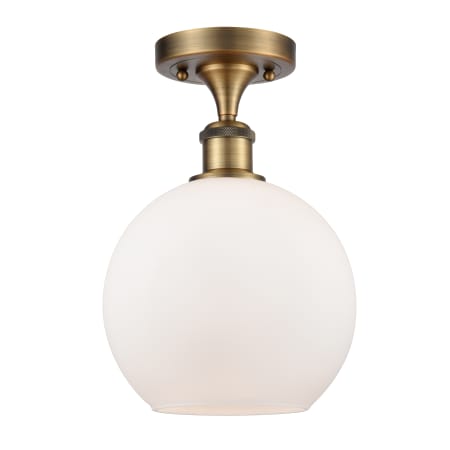 A large image of the Innovations Lighting 516-1C-13-8 Athens Semi-Flush Brushed Brass / Matte White