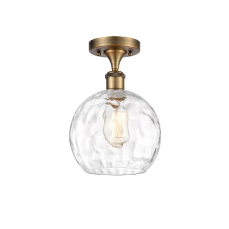 A large image of the Innovations Lighting 516-1C-13-8 Athens Semi-Flush Brushed Brass / Clear Water Glass