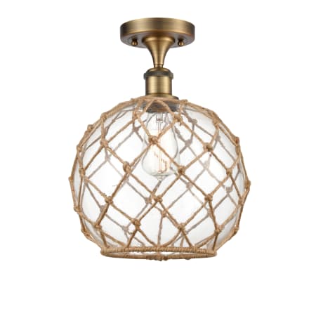 A large image of the Innovations Lighting 516 Large Farmhouse Rope Brushed Brass / Clear Glass with Brown Rope