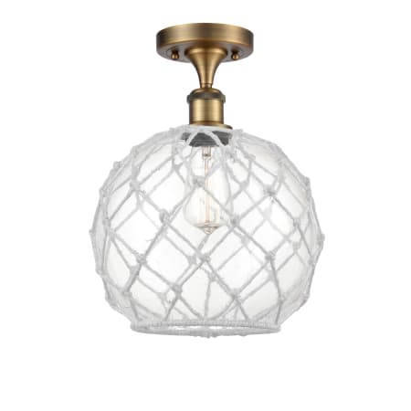 A large image of the Innovations Lighting 516 Large Farmhouse Rope Brushed Brass / Clear Glass with White Rope