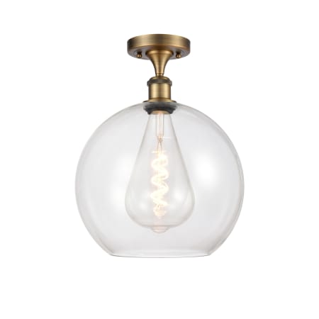 A large image of the Innovations Lighting 516-1C-16-12 Athens Semi-Flush Brushed Brass / Clear