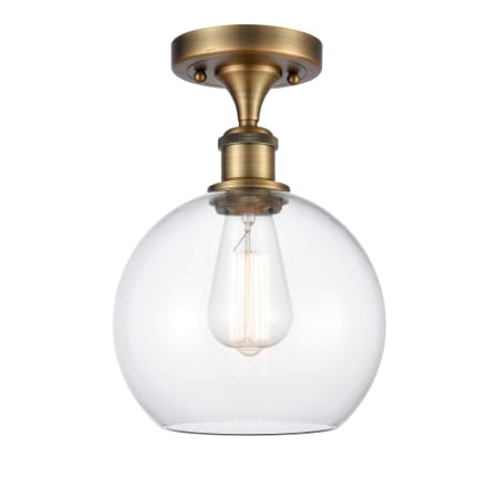 A large image of the Innovations Lighting 516-1C-13-8 Athens Semi-Flush Brushed Brass / Clear