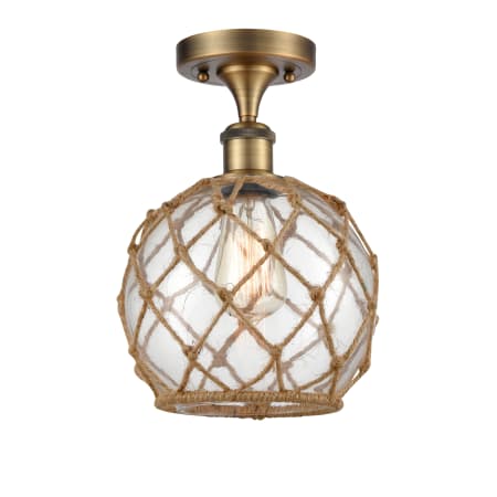 A large image of the Innovations Lighting 516 Farmhouse Rope Brushed Brass / Clear Glass with Brown Rope