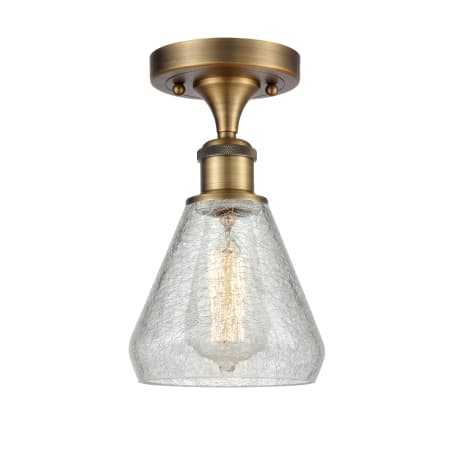 A large image of the Innovations Lighting 516 Conesus Brushed Brass / Clear Crackle