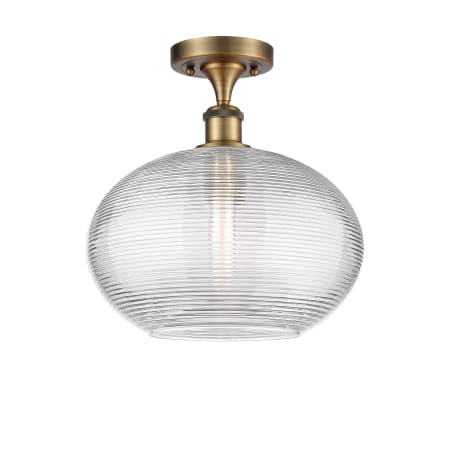 A large image of the Innovations Lighting 516-1C-12-12 Ithaca Semi-Flush Brushed Brass