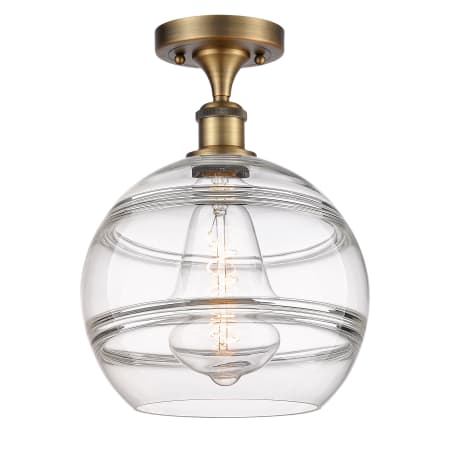 A large image of the Innovations Lighting 516-1C-13-10 Rochester Semi-Flush Brushed Brass / Clear