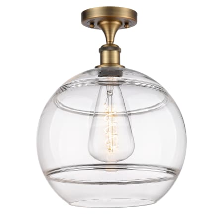 A large image of the Innovations Lighting 516-1C-15-12 Rochester Semi-Flush Brushed Brass / Clear