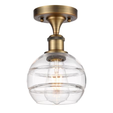 A large image of the Innovations Lighting 516-1C-10-6 Rochester Semi-Flush Brushed Brass / Clear