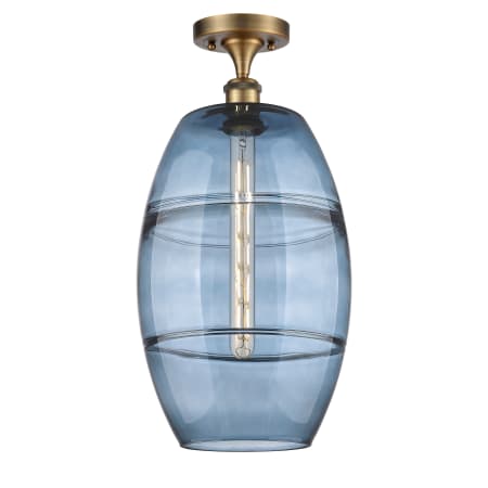 A large image of the Innovations Lighting 516-1C-20-10 Vaz Semi-Flush Brushed Brass / Blue