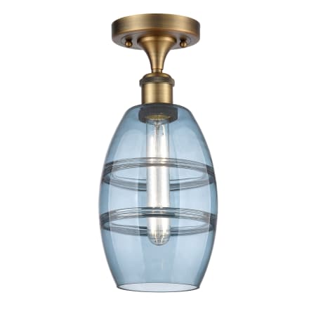 A large image of the Innovations Lighting 516-1C-10-6 Vaz Semi-Flush Brushed Brass / Blue