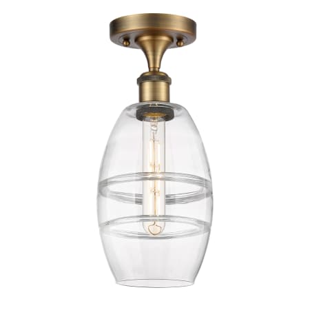 A large image of the Innovations Lighting 516-1C-10-6 Vaz Semi-Flush Brushed Brass / Clear