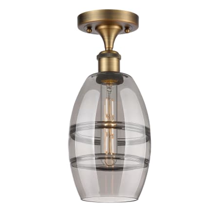 A large image of the Innovations Lighting 516-1C-10-6 Vaz Semi-Flush Brushed Brass / Smoked