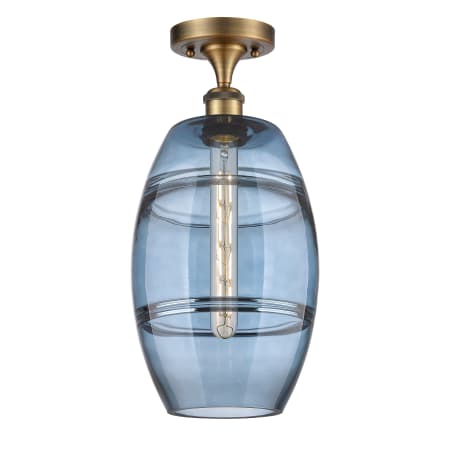 A large image of the Innovations Lighting 516-1C-12-8 Vaz Semi-Flush Brushed Brass / Blue