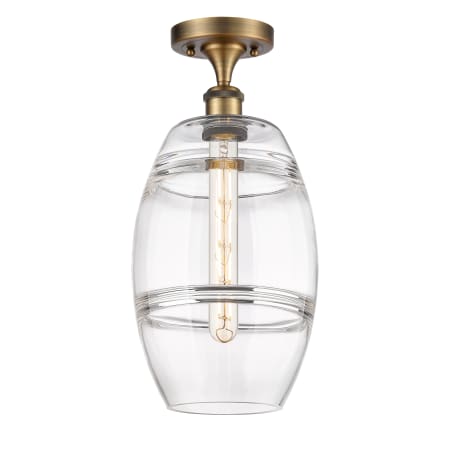 A large image of the Innovations Lighting 516-1C-12-8 Vaz Semi-Flush Brushed Brass / Clear