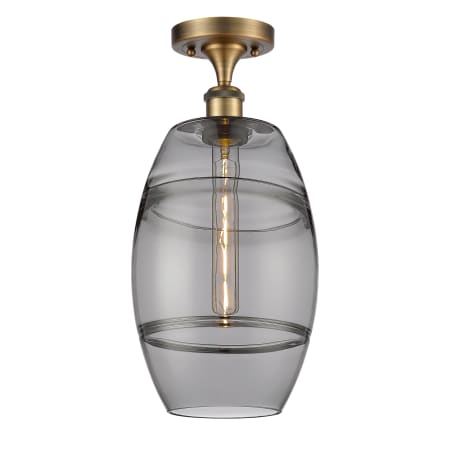 A large image of the Innovations Lighting 516-1C-12-8 Vaz Semi-Flush Brushed Brass / Smoked