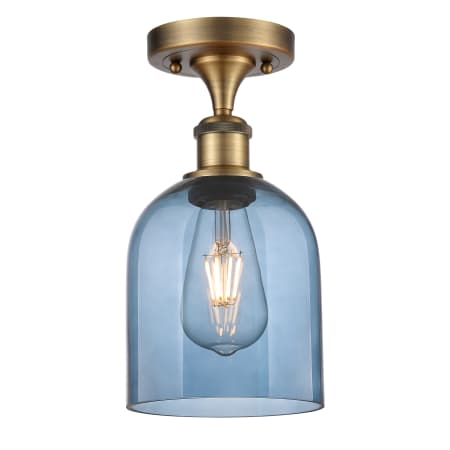 A large image of the Innovations Lighting 516-1C-11-6 Bella Semi-Flush Brushed Brass / Blue