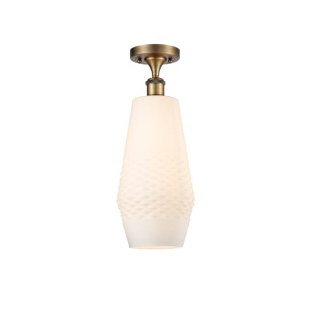 A large image of the Innovations Lighting 516-1C-19-7 Windham Semi-Flush Brushed Brass / White