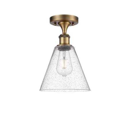 A large image of the Innovations Lighting 516-1C-12-8 Berkshire Semi-Flush Brushed Brass / Seedy