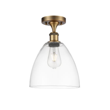 A large image of the Innovations Lighting 516-1C-13-9 Bristol Semi-Flush Brushed Brass / Clear