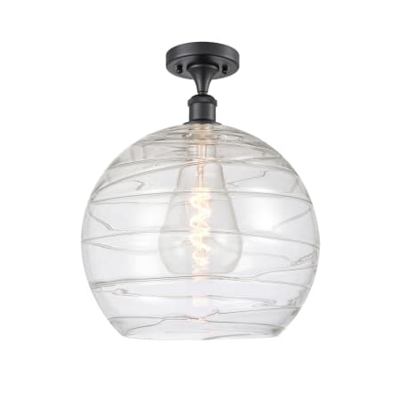 A large image of the Innovations Lighting 516-1C-17-14 Athens Semi-Flush Matte Black / Clear Deco Swirl