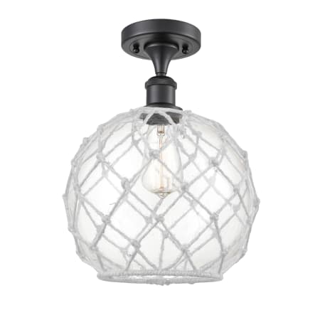 A large image of the Innovations Lighting 516 Large Farmhouse Rope Matte Black / Clear Glass with White Rope