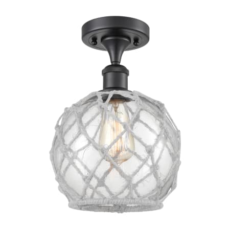 A large image of the Innovations Lighting 516 Farmhouse Rope Matte Black / Clear Glass with White Rope