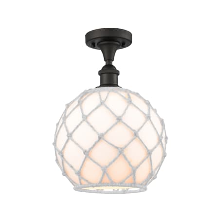 A large image of the Innovations Lighting 516 Large Farmhouse Rope Oil Rubbed Bronze / White Glass with White Rope