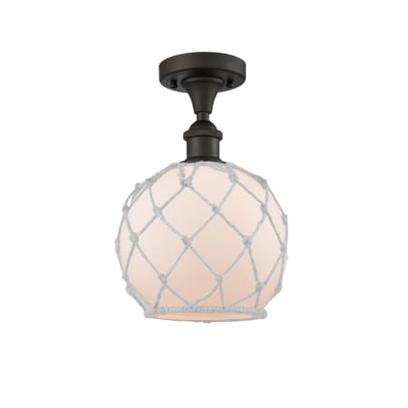 A large image of the Innovations Lighting 516 Farmhouse Rope Oil Rubbed Bronze / White Glass with White Rope