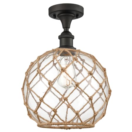 A large image of the Innovations Lighting 516 Large Farmhouse Rope Oil Rubbed Bronze / Clear Glass with Brown Rope