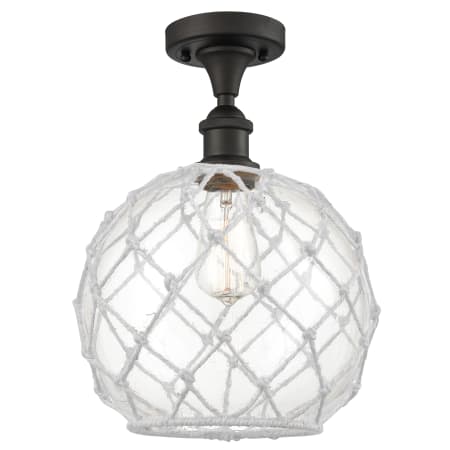 A large image of the Innovations Lighting 516 Large Farmhouse Rope Oil Rubbed Bronze / Clear Glass with White Rope