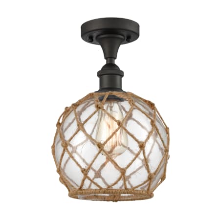 A large image of the Innovations Lighting 516 Farmhouse Rope Oil Rubbed Bronze / Clear Glass with Brown Rope