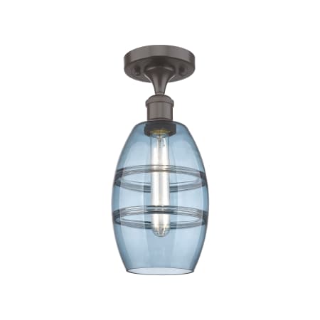 A large image of the Innovations Lighting 516-1C-10-6 Vaz Semi-Flush Oil Rubbed Bronze / Blue