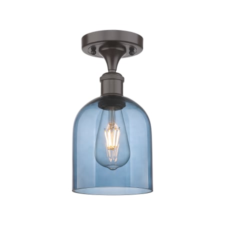 A large image of the Innovations Lighting 516-1C-11-6 Bella Semi-Flush Oil Rubbed Bronze / Blue