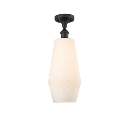 A large image of the Innovations Lighting 516-1C-19-7 Windham Semi-Flush Oil Rubbed Bronze / White