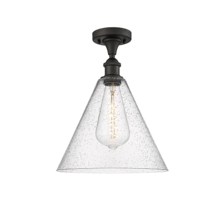 A large image of the Innovations Lighting 516-1C-15-12 Berkshire Semi-Flush Oil Rubbed Bronze / Seedy