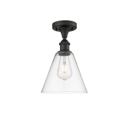 A large image of the Innovations Lighting 516-1C-12-8 Berkshire Semi-Flush Oil Rubbed Bronze / Clear
