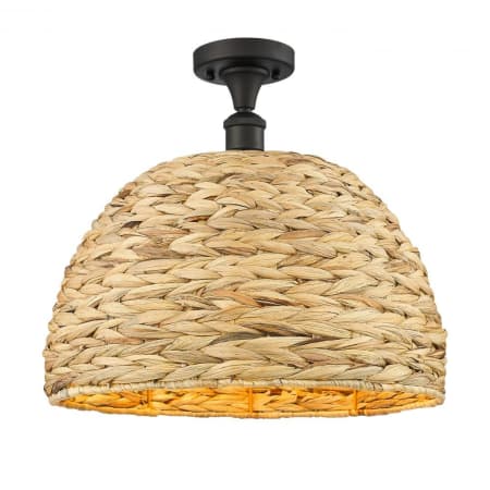 A large image of the Innovations Lighting 516-1C-15-16 Woven Ratan Semi-Flush Oiled Brass