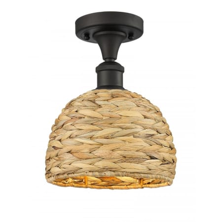 A large image of the Innovations Lighting 516-1C-11-8 Woven Ratan Semi-Flush Oiled Brass