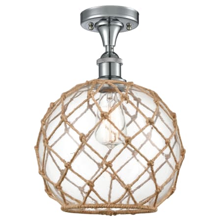 A large image of the Innovations Lighting 516 Large Farmhouse Rope Polished Chrome / Clear Glass with Brown Rope