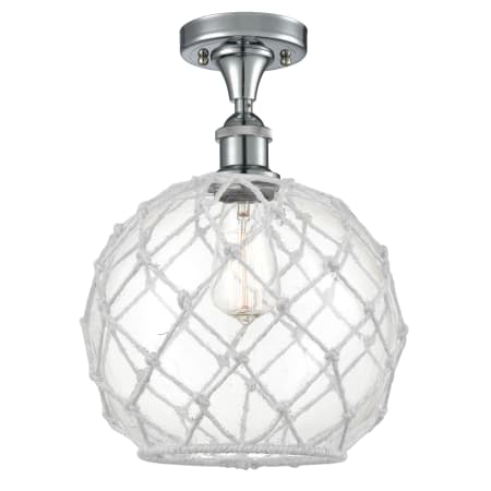 A large image of the Innovations Lighting 516 Large Farmhouse Rope Polished Chrome / Clear Glass with White Rope