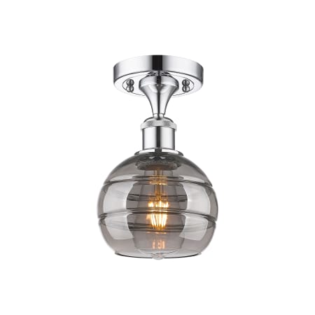 A large image of the Innovations Lighting 516-1C-10-6 Rochester Semi-Flush Polished Chrome / Smoked