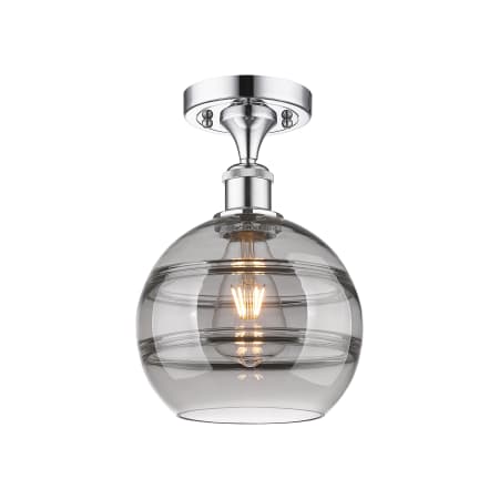 A large image of the Innovations Lighting 516-1C-12-8 Rochester Semi-Flush Polished Chrome / Smoked