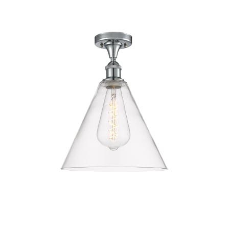 A large image of the Innovations Lighting 516-1C-15-12 Berkshire Semi-Flush Polished Chrome / Clear